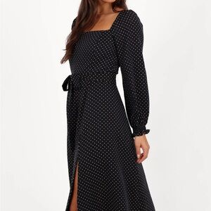 Petal & Pup Black Polka Dot Long Sleeve Midi Dress